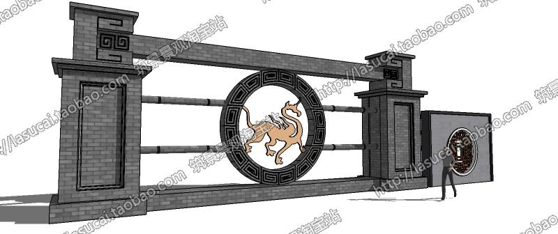 R201 SU组件Sketchup草图大师景观模型中式亭廊景墙水景灯...-14