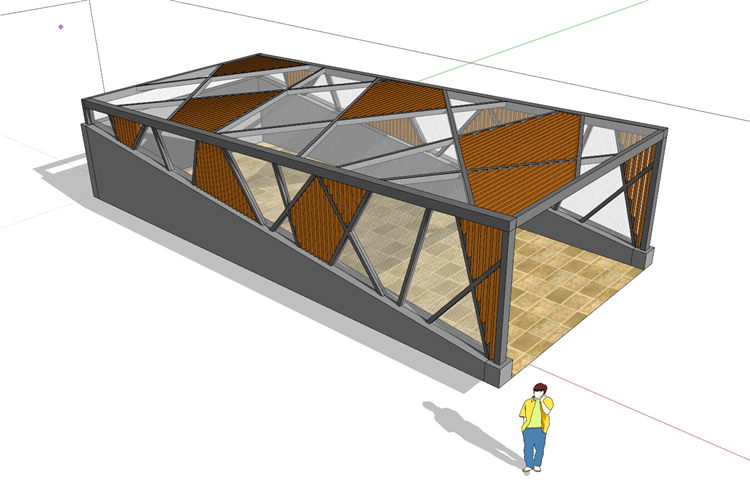 DB00536 小区地下车库出入口棚架停车场设计SU模型SketchUp草...-10