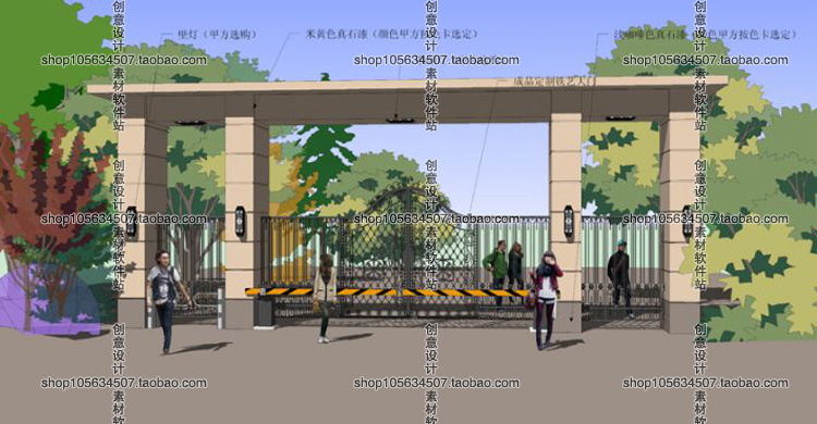 DB08120小区景区学校欧式中式厂区大门岗亭入口sketchup模型...-53