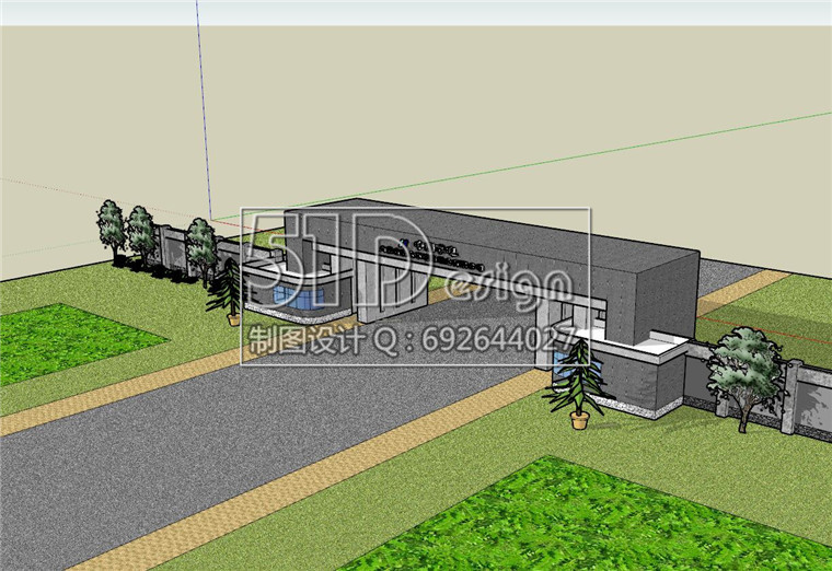 SU00220厂区大门设计su现代风格模型-4