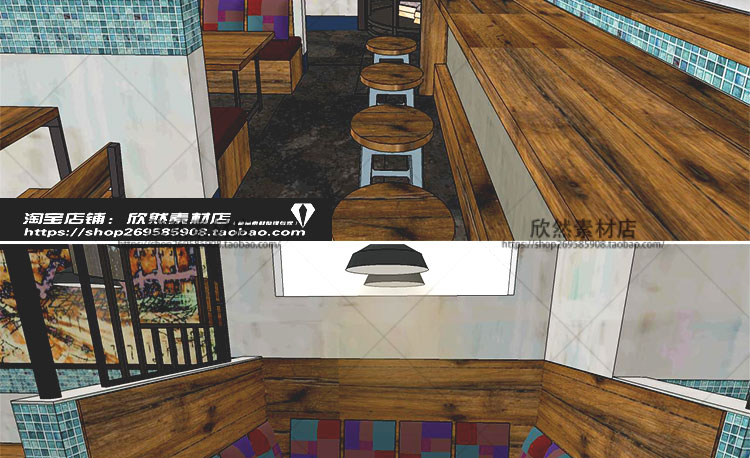 DB01151 sketchup工装室内设计案例SU模型日式小型餐饮空间吧...-5