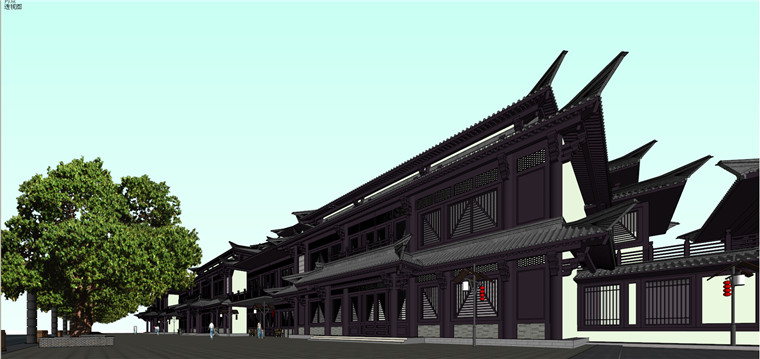 SU00194汉代商业街仿古SU精细模型建筑方案设计资源素材-8
