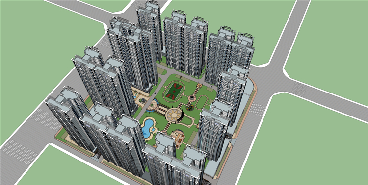 R134高层住宅公寓欧式英式中式建筑设计SU模型SketchUp草图...-9