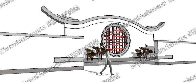 DB00620 SU组件Sketchup草图大师景观模型中式亭廊景墙水景灯...-17