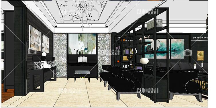 YH02099 SU家居场景草图大师室内3d模型sketchup组件新中式住宅-1