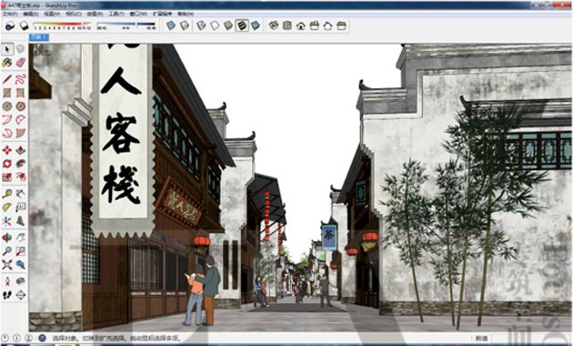 ZZ0092新中式徽派风格商业街建筑设计SU模型作品精选集-2