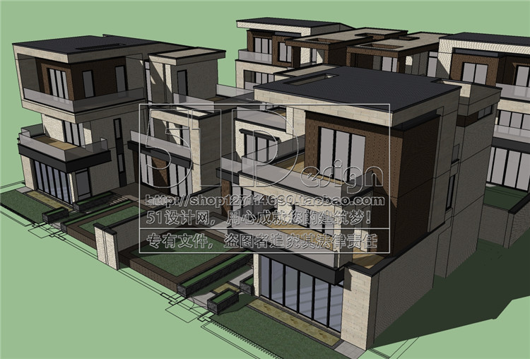 SH00005现代主义别墅独栋双拼联排洋房SU模型参考Sketchup-8