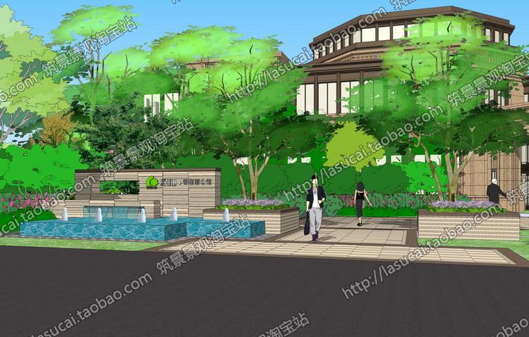 DB00660景观小场景模型库香榭丽售楼处展示区SU镜面水-3