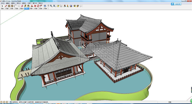 R204 中式古建筑凉亭民居su草图大师模型sketchup精细skp可...-10