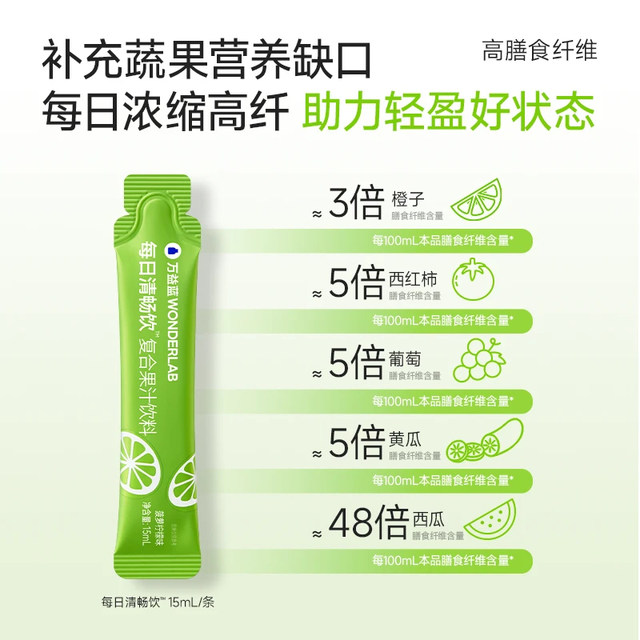 Wonderlab Daily Clear Drink Dietary Fiber Prebiotics Fruit and Vegetable 0 Fat Authentic Acai Berry Drink