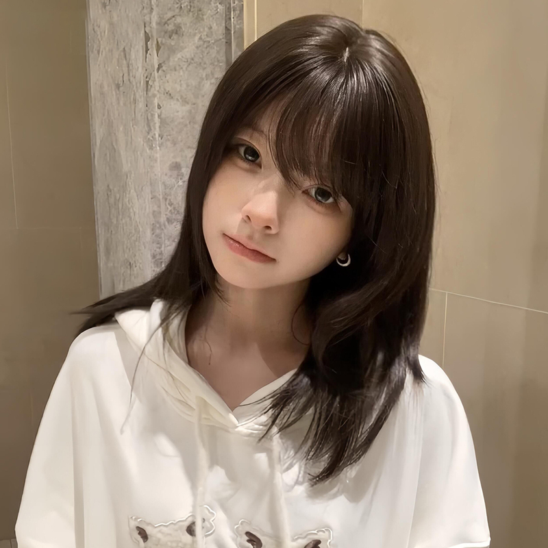 Wig for Women, Medium-Length Layered Hair, Collarbone-Length, Natural and Realistic, Student Style Short Hair, Everyday Full Head Wig