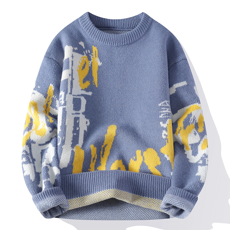 Thickened Sweater for Boys in Middle and High School, Trendy Jacquard Knitwear, Youth Autumn and Winter Men's Base Layer Shirt