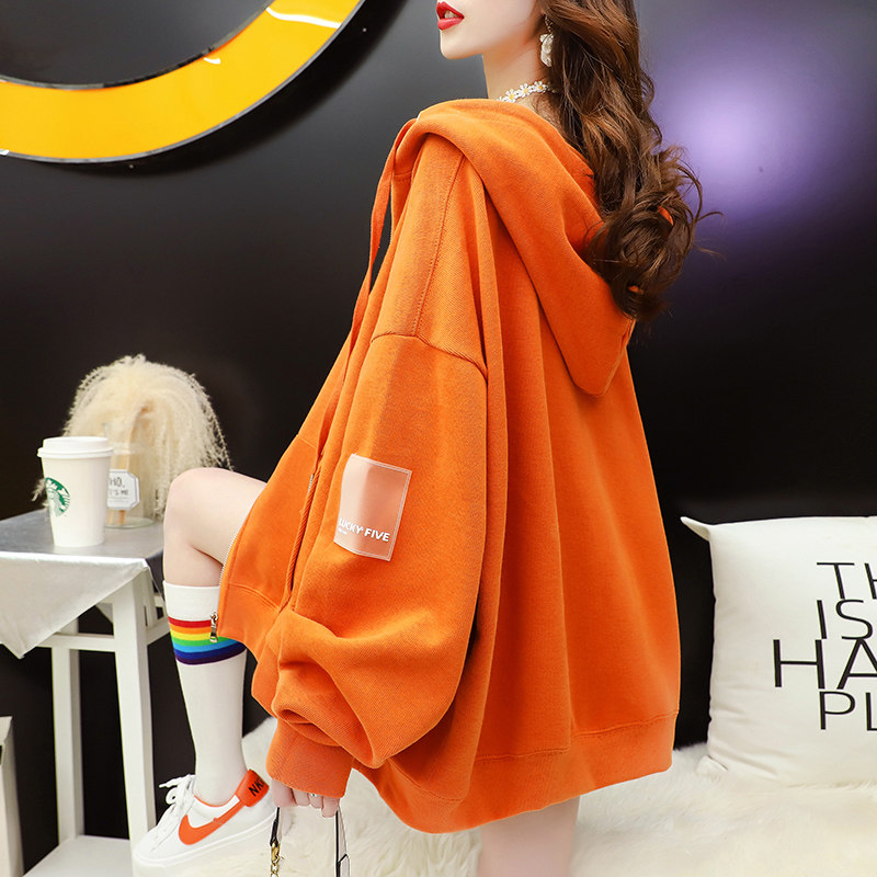 Hong Kong large size women's hooded cardigan sweater Korean version loose 2022 new ins tide all-match lazy wind jacket