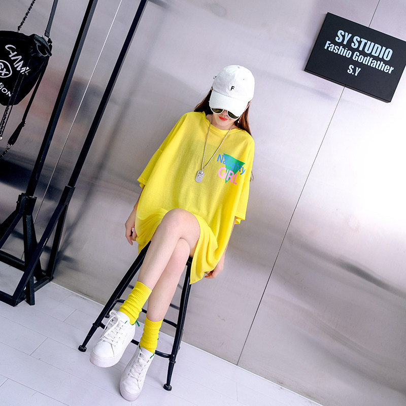 Plus size women's summer letter short-sleeved t-shirt Korean style trendy personality foreign style fashion top mid-length loose t-shirt