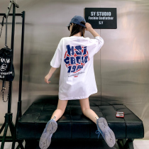 European goods t-shirt womens short-sleeved 2022 new spring and summer tops loose Korean letter mid-length t-shirts ins tide