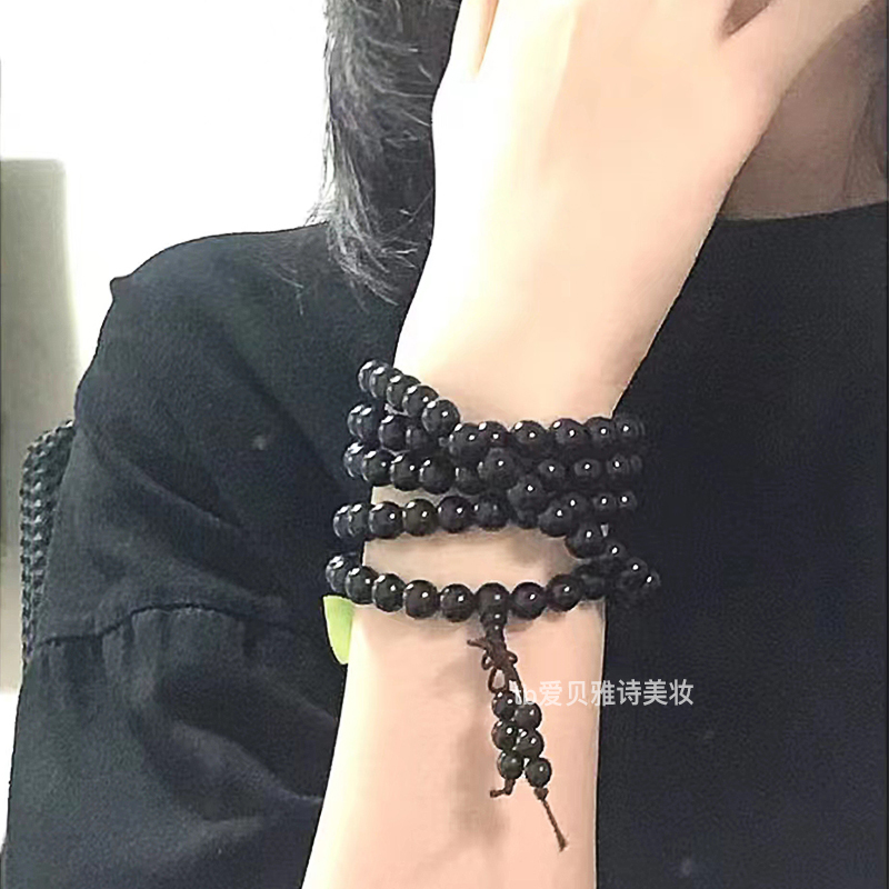 Easy to Use and Makes You Look Fairer~ Ebony Wood 108-Bead Prayer Beads Bracelet for Women, Handheld Toy for Students, Bracelet for Fidgeting and Winding