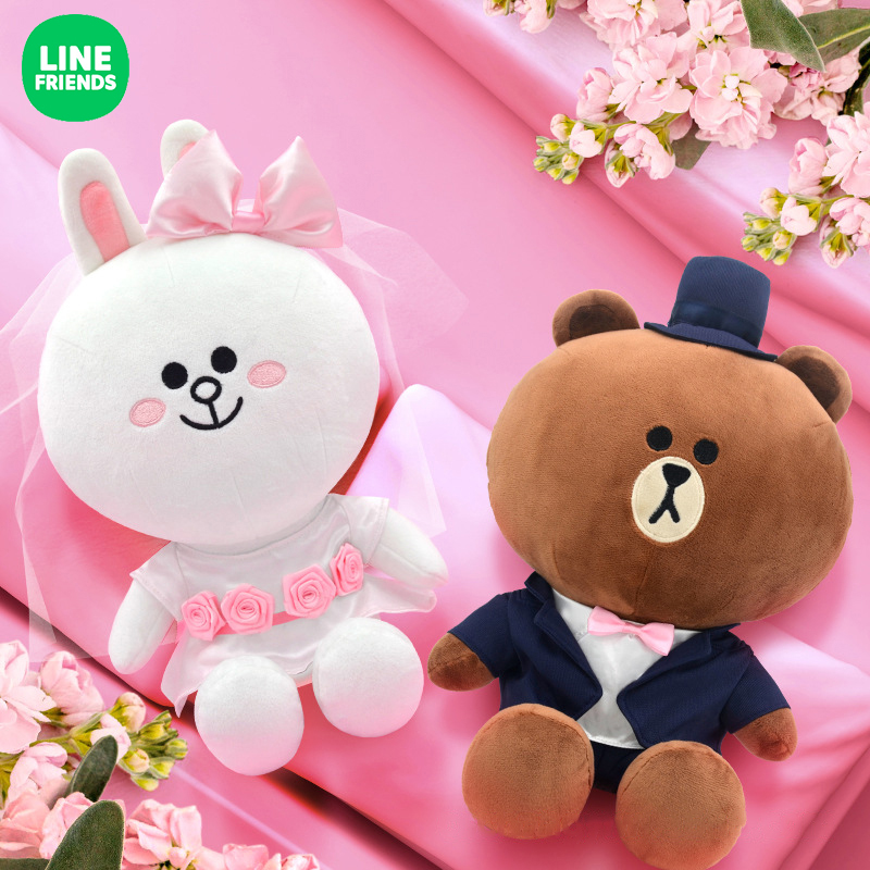 line Brown Bear Nicole rabbit wedding dress Couple plush paparazzi press bed doll dolls Seven New Year gifts wedding headstock dolls