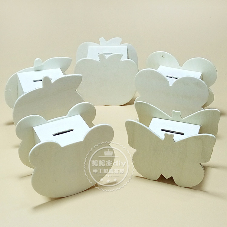 Handmade DIY wooden piggy bank pearl mud snowflake mud ultra-light soil color mud cartoon wooden piggy bank mold