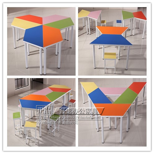 Hexagon Hexagonal Splicing Computer Desk Art Desk Classroom Tutoring Training Teaching Class Table And Chairs Color Cram Desk