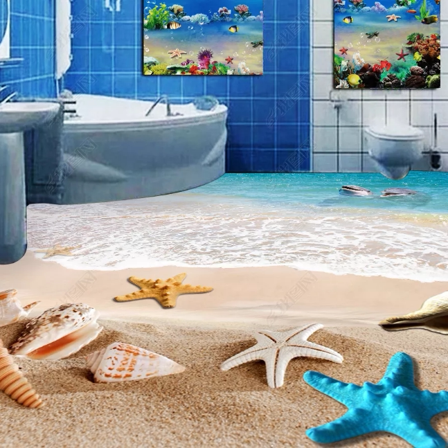 Beach shell stereoscopic 3D floor stickers Living room bedroom powder room store corridor floor tile stickers Waterproof floor decoration