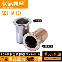 Carbon Steel Plated Zinc 304 stainless steel flat head vertical textured riveting nut ironella Cap M3M4M5M6M8M10