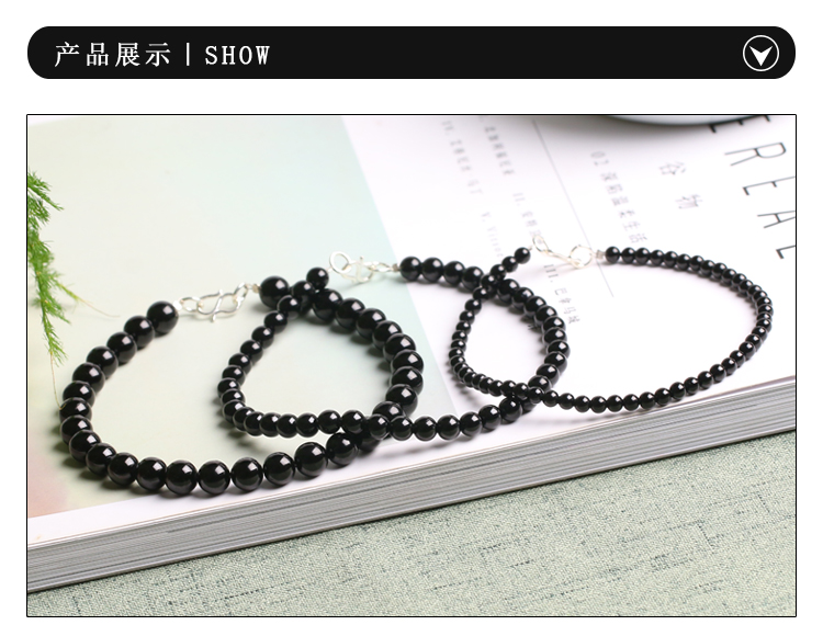 Vòng chân tourmaline màu đen tự nhiên cho nam và nữ Tourmaline tourmaline để tăng cường đáy của bánh xe năng lượng bạc sàn 925 trang sức bạc lắc chân nữ
