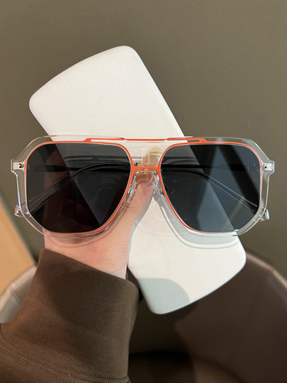 2025 new personalized one-piece large frame slimming sunglasses for men and women, versatile plain sunglasses with concave shape, UV protection