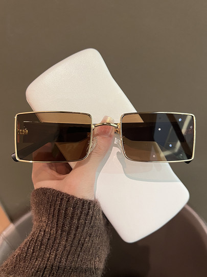 2024 New Metal Square Frame Sunglasses Korean Version Trendy Internet Celebrity Photo Concave Shape Disco Sunglasses Anti-UV Trend
