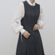 Korean chic autumn simple lapel strapped puff sleeve shirt + pleated strap dress long skirt suit female