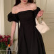 Korean chic summer French elegant one-word collar strapless tube top waist slimming puff sleeve dress long skirt female