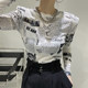 Korean chic autumn retro niche newspaper printing round neck slim fit long-sleeved bottoming shirt T-shirt top women