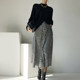 Korean chic temperament stand-up collar cross irregular knitted sweater + houndstooth high-waisted single-breasted skirt