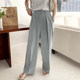 Korean chic niche temperament high waist pleated design loose casual drape straight wide leg suit pants trousers women