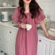 Korean chic summer niche simple one-word collar two-wear off-the-shoulder pleated lantern sleeve mid-length dress women