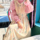 Korean chic sweet pink stand-up collar puff sleeve shirt + round neck tie-dye color matching lace-up vest dress female