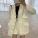 Korean chic temperament deep V-neck fringed multi-pocket jacket + high waist slim slit culottes suit women