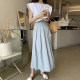 Korean chic Western-style wild round neck loose flying sleeve shirt top + high waist solid color pleated skirt women