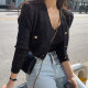 Korean chic autumn new retro V-neck exposed collarbone knitted camisole + single-breasted long-sleeved short cardigan