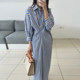 Korean chic spring French niche lapel contrast stripe pleated design loose long-sleeved shirt dress