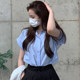 Korean chic spring elegant simple lapel single-breasted design loose all-match short-sleeved solid color shirt top women