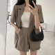 Korean chic French lapel loose two-button short-sleeved suit jacket + high-waisted straight-leg wide-leg trousers shorts