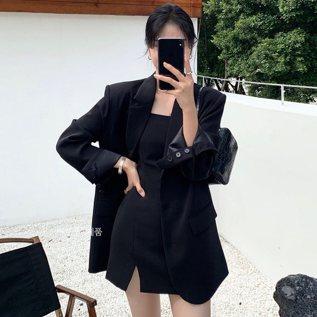 Korean chic spring French temperament lapel single-breasted loose all-match double pocket long-sleeved suit jacket women