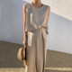 Korean chic summer niche round neck loose sleeveless vest top + high waist mopping wide leg pants trousers suit