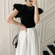 Korean chic temperament round neck double layer lotus leaf flying sleeve T-shirt + high waist flower skirt long skirt suit female