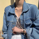 Korean ins spring retro lapel single-breasted multi-pocket decoration loose washed blue denim jacket short coat