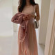 Korean chic spring niche simple round neck waist slimming splicing pleated large swing sleeveless dress for women