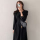 Korean chic early spring elegant temperament round neck pleated design waist slim puff sleeve mid-length dress women