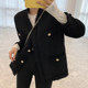 Korean chic niche temperament V-neck heavy industry raw edge stitching three-button loose pocket tweed short jacket women