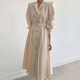 Korean chic autumn temperament elegant lapel single-row pearl buckle strap waist long-sleeved pleated suit dress