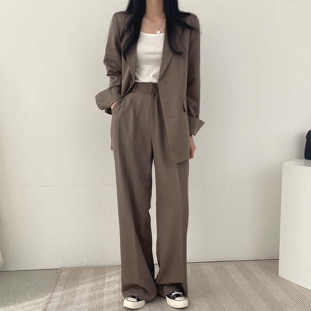 Korean chic spring casual lapel two-button suit jacket + high waist drape wide-leg trousers and trousers